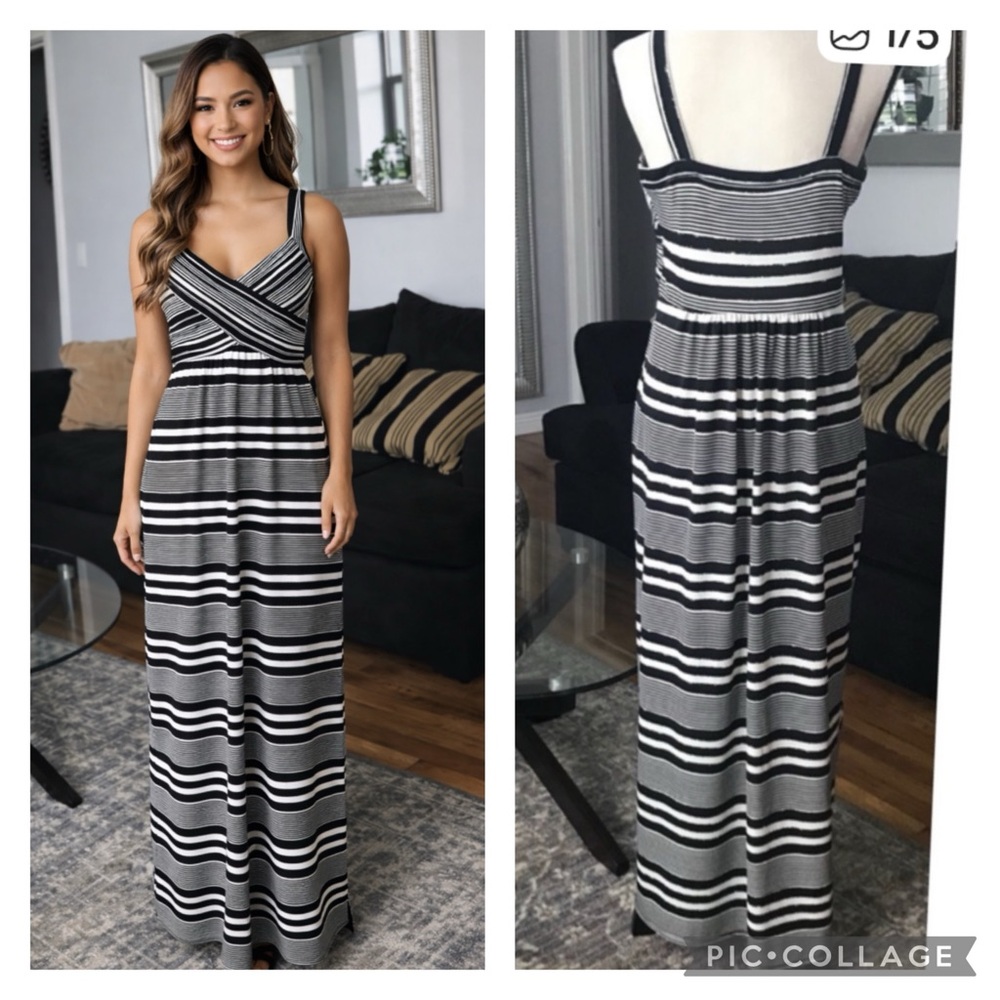 Amanda Lane Black and White Empire Waist Maxi Dress